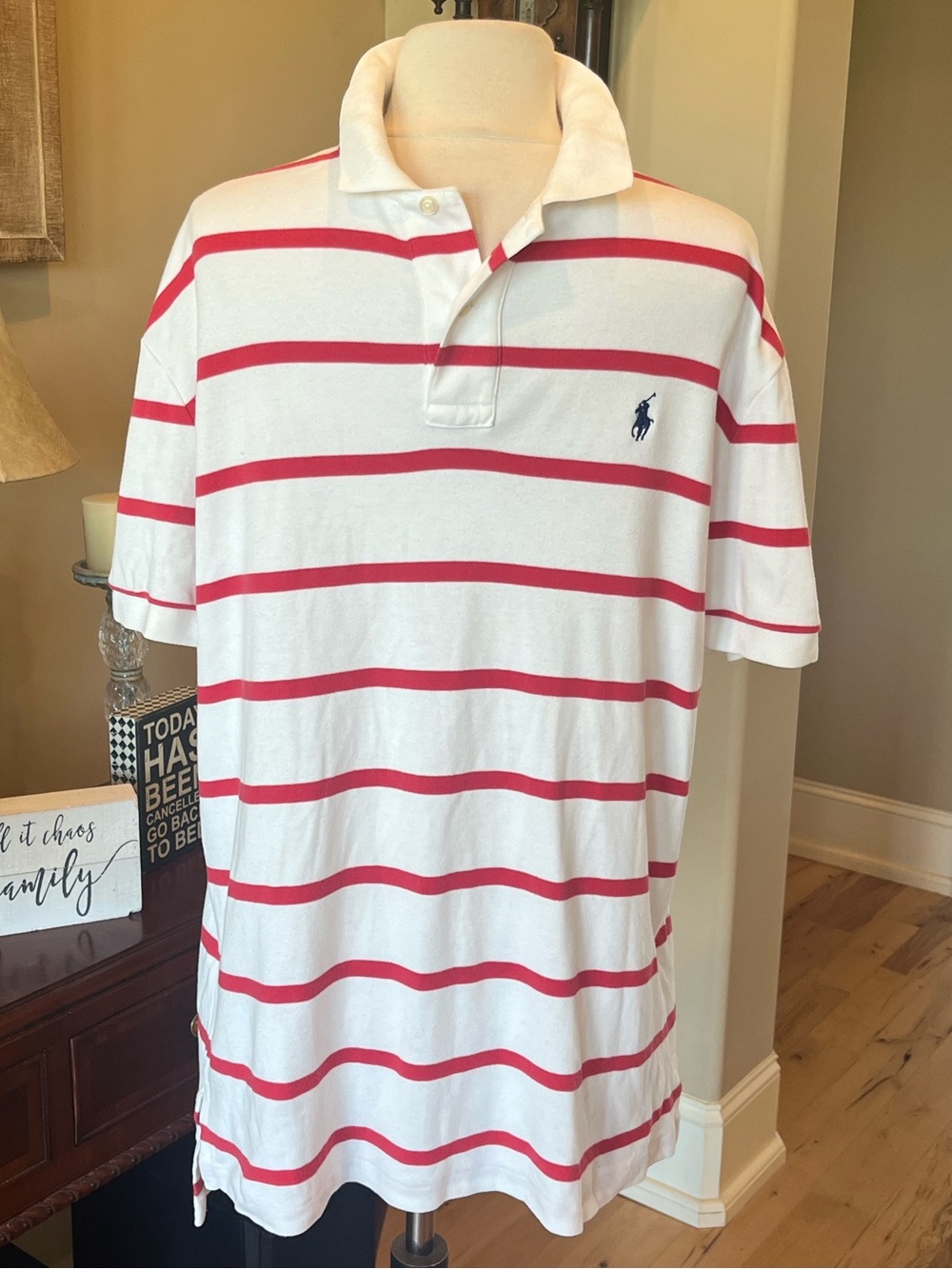 Ralph Lauren White Soft Polo with Red Stripes